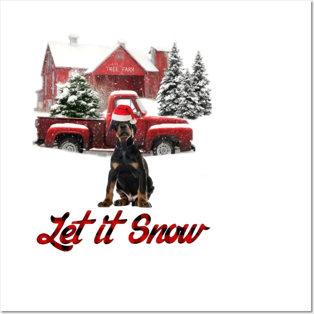 Dobermann Pinscher Let It Snow Tree Farm Red Truck Christmas Wall Art by Tagliarini Kristi